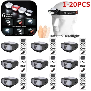 1-20db COB LED Érzékelő Érzékelő Kalap Clip Lámpa Fényszóró 6 Módok Vízálló Sürgősségi Fényszóró USB Töltés Flashlifht Kültéri