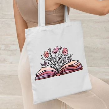 1 pc Divat a Nők Shopper táskát, könyvet, virágot, Nyomtatott Harajuku Vásárolni, Vászon Bevásárló Táska lány táskát Cipel Vállán Hölgy Táska