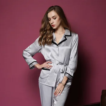 100% Eperfa Selyem Pizsamát Női Luxus Márka Új egyszínű Hálóruházat Tavaszi Őszi Fehér kétrészes Öltöny pizsama Szett