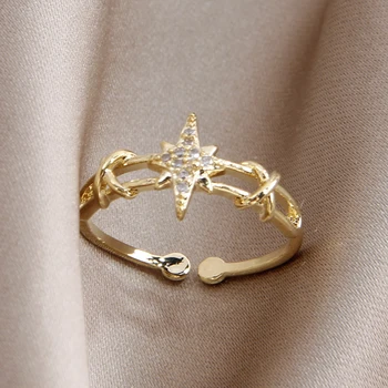 2022 Új Kényes 14K Arany Színű, Csillag Állítható Gyűrű Női Ékszerek Köbméter Cirkon Gyűrűk