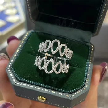 2023 Nők Dupla réteg kivájt vízcsepp nyitó gyűrű női minimalista teljes diamond fashion