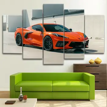 5db Chevrolet Crovette Narancssárga Autó Verseny 5 Darab Vászon Wall Art Print HD lakberendezés Absztrakt 5 Db Festmények Szoba Dekoráció