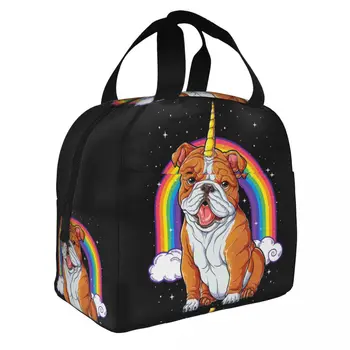 Angol Bulldog Egyszarvú Ebéd Bag Női Resuable Szigetelt Termikus Hűvösebb Bento Box Gyerekek iskolás Gyerekek Élelmiszer-Tote Bags