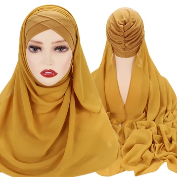 Azonnali Hijabs Chiffon Hidzsáb Sál Kereszt Jersey Caps Motorháztető Márka, Design Muszlin Sál Nők Iszlám Underscarf 175X70CM