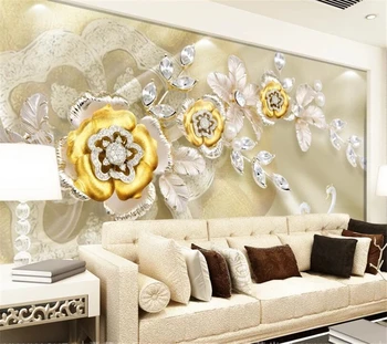 beibehang Egyéni háttérkép, 3D arany gyémánt rose hattyú ékszerek TV háttér fal 5d díszítő freskó cucc de parede 8d háttérkép