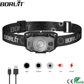BORUiT B33 Mini Fényszóró 5-Mód Zoom Piros Lámpa LED Mozgás INFRAVÖRÖS Érzékelő Fényszóró Újratölthető Head Zseblámpa Kemping horgászlámpa