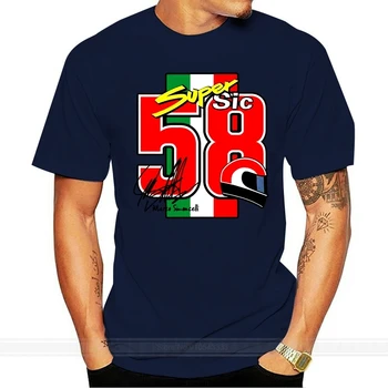Férfi T-shirt Marco Simoncelli Super Sic 58 Fekete vicces póló újszerű tshirt női divat póló, férfi pamut márka teeshirt