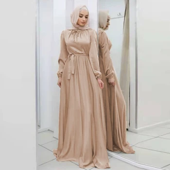 Hidzsáb Szatén Ruha Ramadan Muszlim Divat Diagonál Abaya Dubai Törökország arab-Afrikai Maxi Ruhák Nők az Iszlám Ruházat Köpeny