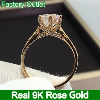 Igazi 9K Rose Arany Gyűrű Női Eljegyzés, Évforduló Fél Gyűrűt Korona Kerek Moissanite Gyémánt Kereszt Adatbázis 1 2 3 4 Ct