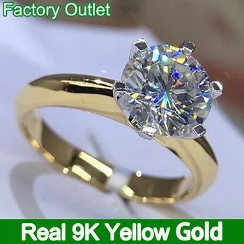 Igazi 9K Sárga Fehér Arany Gyűrű Női Eljegyzés, Évforduló Fél Gyűrűt Kerek Moissanite Gyémánt Klasszikus Trendi