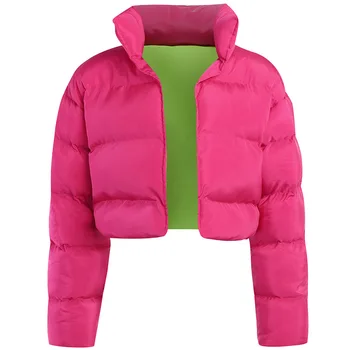 Kabátok Nő Téli 2022 Új Toll Rózsaszín Rövid Kabát Női Téli Hosszú Ujjú Zubbonyok Slim Fit Alkalmi Napi Kabát Új