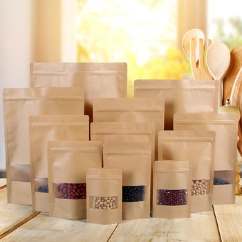 Kraft Papír Táska Zár Ablak Ajándék Tea Csomagolás Élelmiszer-Állj Fel Tasak Tároló Zsák