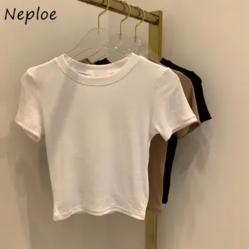Neploe Egyszerű, Laza Pólók Femme Koreai Laza, Vékony, Magas Minőségű, Rövid Ujjú T-Shirt 2023 Nyári Elegáns Egyszínű O-Nyakú Felsők