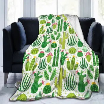 Növény Kaktusz Flanel Bolyhos Takaró Ágytakaró az Ágynemű Kanapé, nagyon Puha Kényelmes Plüss Dobja Takaró Könnyű, Meleg, King Size