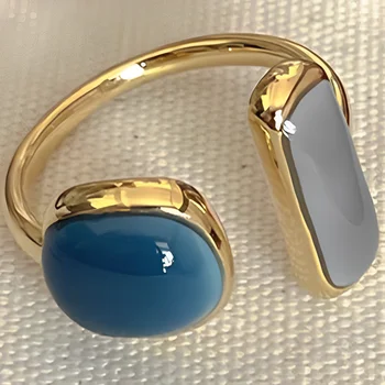 Smaragd Rozsdamentes Acél Gyűrű Női Luxus Csöpögő Olaj Geometriai Ujj Gyűrű Nyitva Állítható Gyűrű Divat Ékszerek Ajándékok