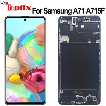 Super AMOLED Samsung Galaxy A71 A715 LCD Kijelző érintőképernyő Digitalizáló Közgyűlés A Keret A715f Képernyő Csere Alkatrészek