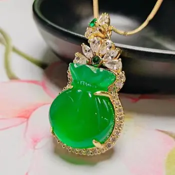Valódi, Természetes Zöld Chalcedony Medál, Női Divat Varázsa Ékszerek Igazi Kínai Gebék Kő Amulett Ajándékok Lányok Tartozékok