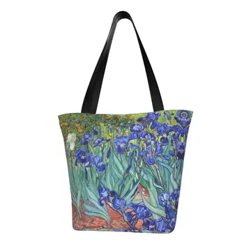 Írisz Által Vincent Van Gogh Bevásárló Táska Bevásárló Táskák Művészet A Virágok Festés Vászon Váll Shopper Táska Nagy Kapacitás Táskák