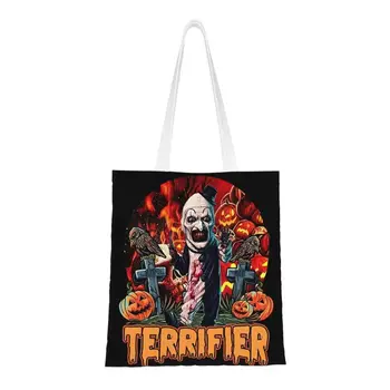 Újrafelhasználható Halloween Horror Film Terrifiers Bevásárló Táska Női Váll Vászon Táska Tartós Élelmiszert Bevásárló Táskák